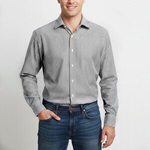 Kirkland Signature Non-Iron Dress Shirt | Black White Vertical Stripe 16.5 //35